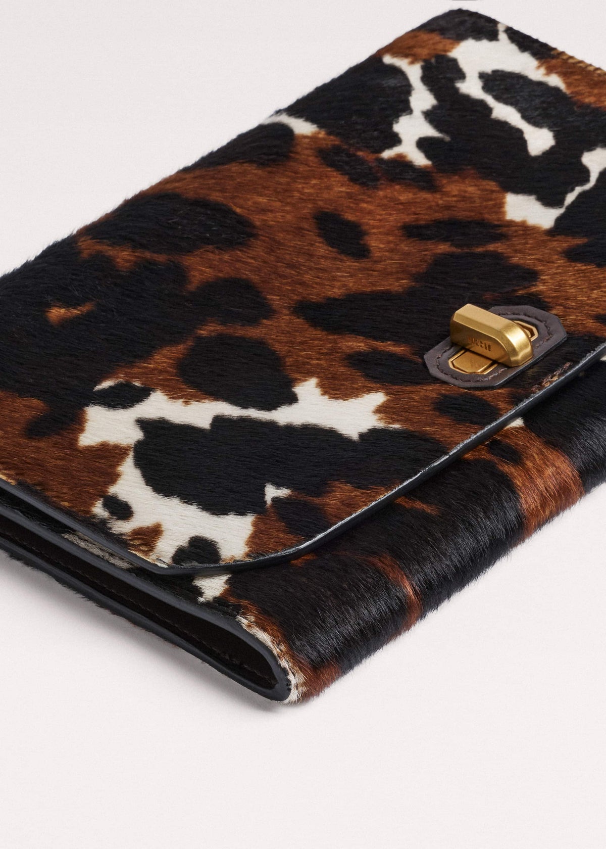 ME+EM Brown Leather Cow Print Envelope Clutch Bag