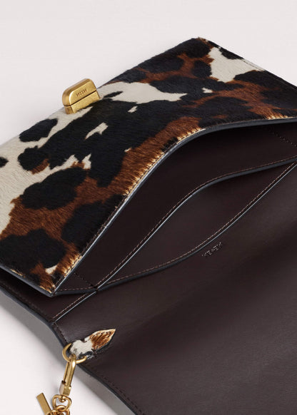 ME+EM Brown Leather Cow Print Envelope Clutch Bag