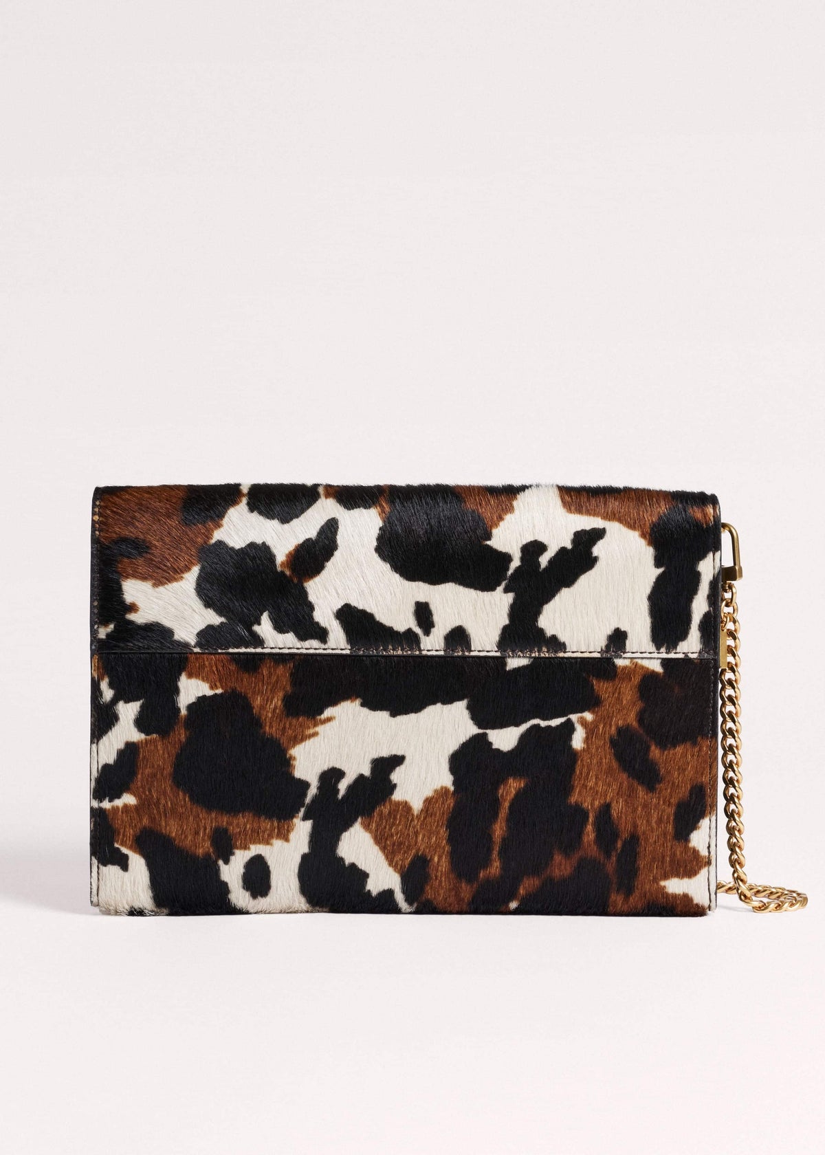 ME+EM Brown Leather Cow Print Envelope Clutch Bag