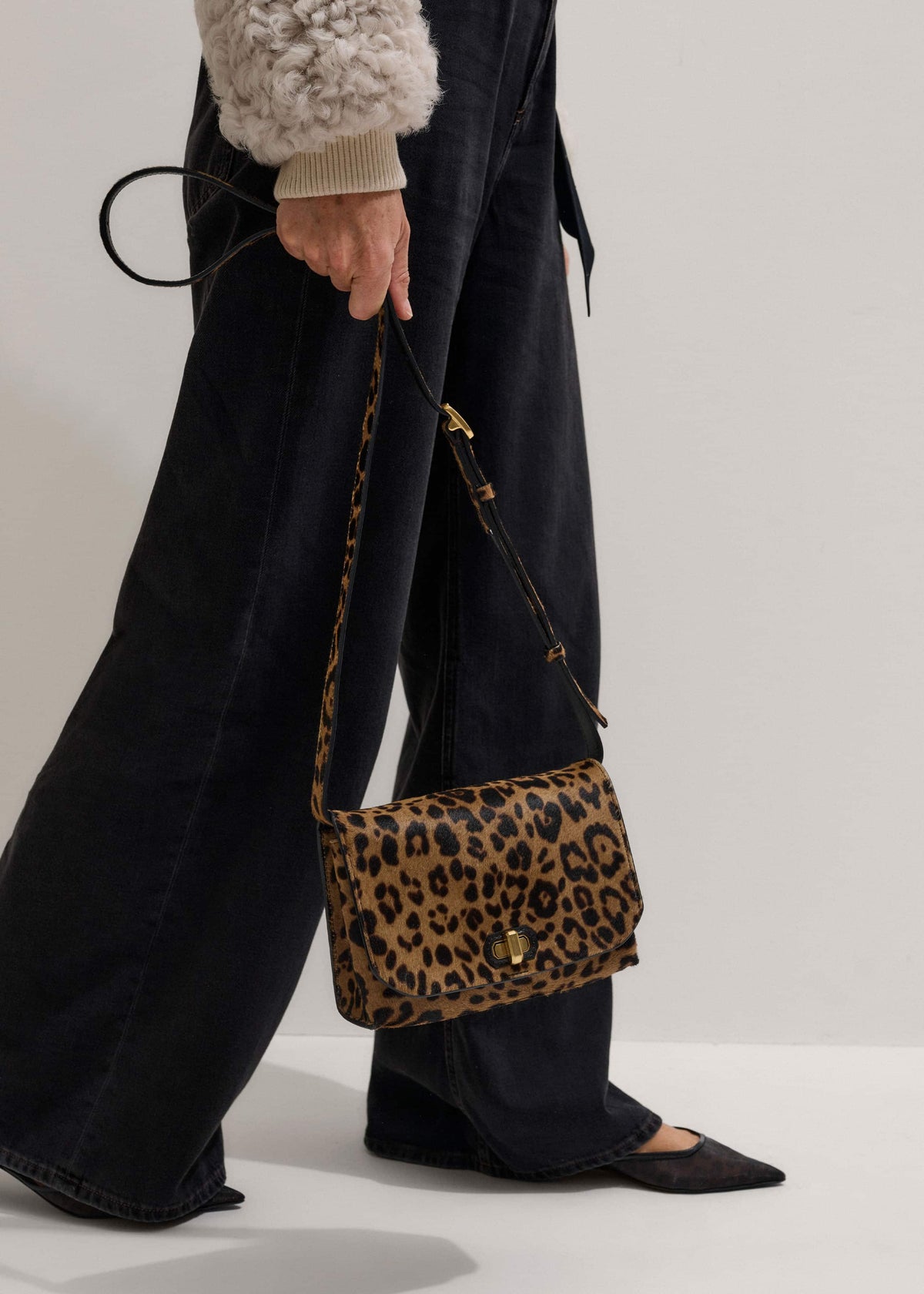 ME+EM Brown 2-Way Leopard Print Crossbody Bag