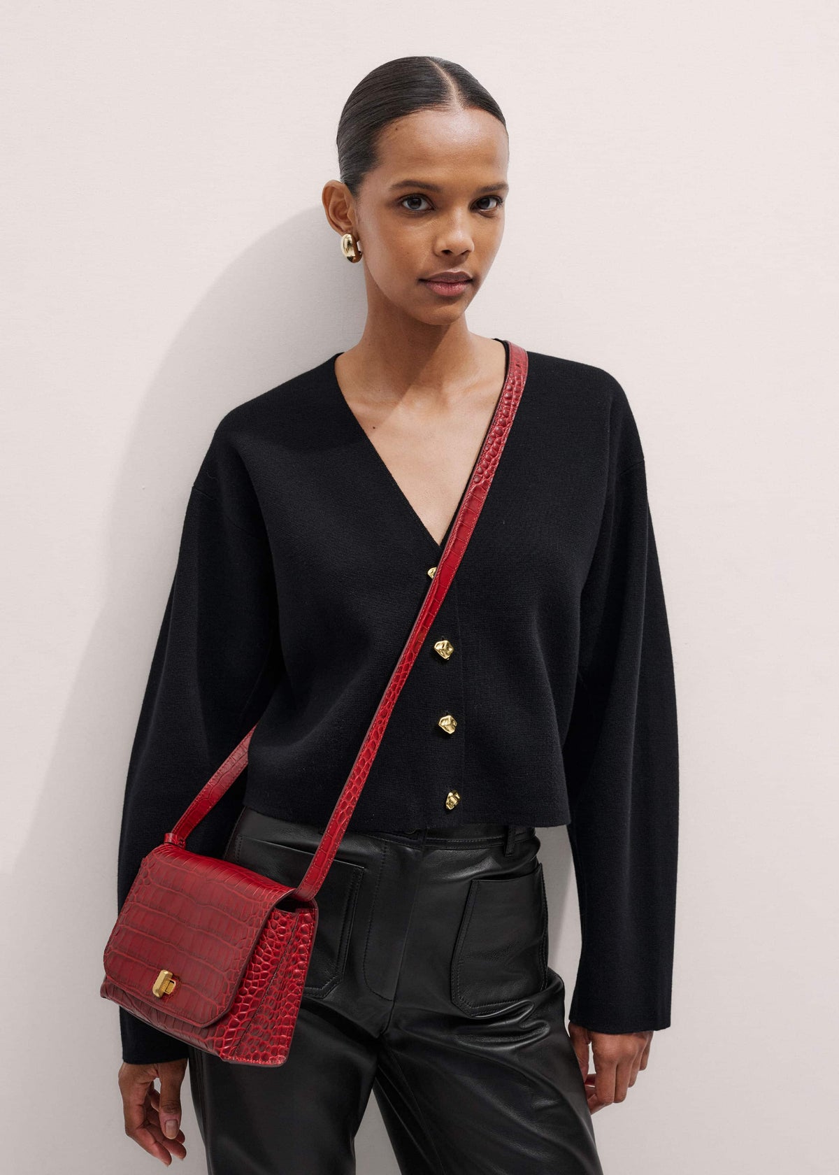 ME+EM Red Leather Croc Print Clutch 2-in-1 Bag