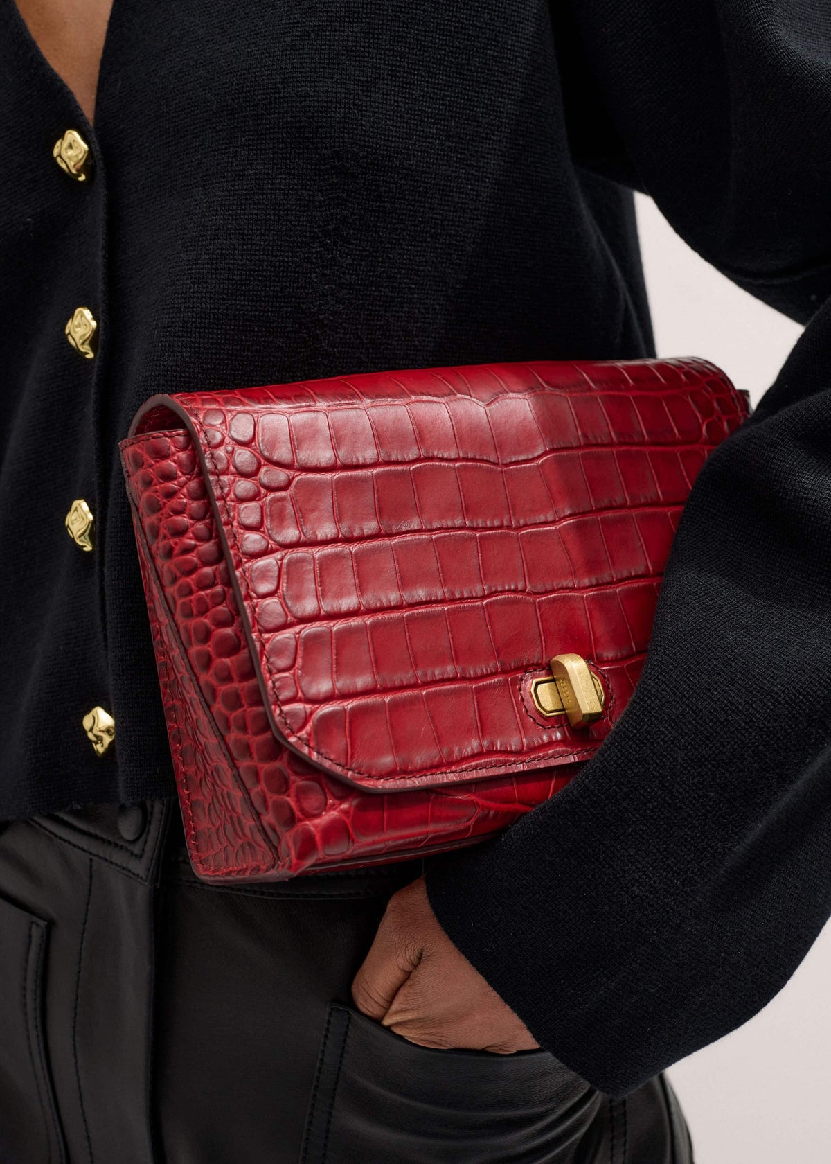 ME+EM Red Leather Croc Print Clutch 2-in-1 Bag