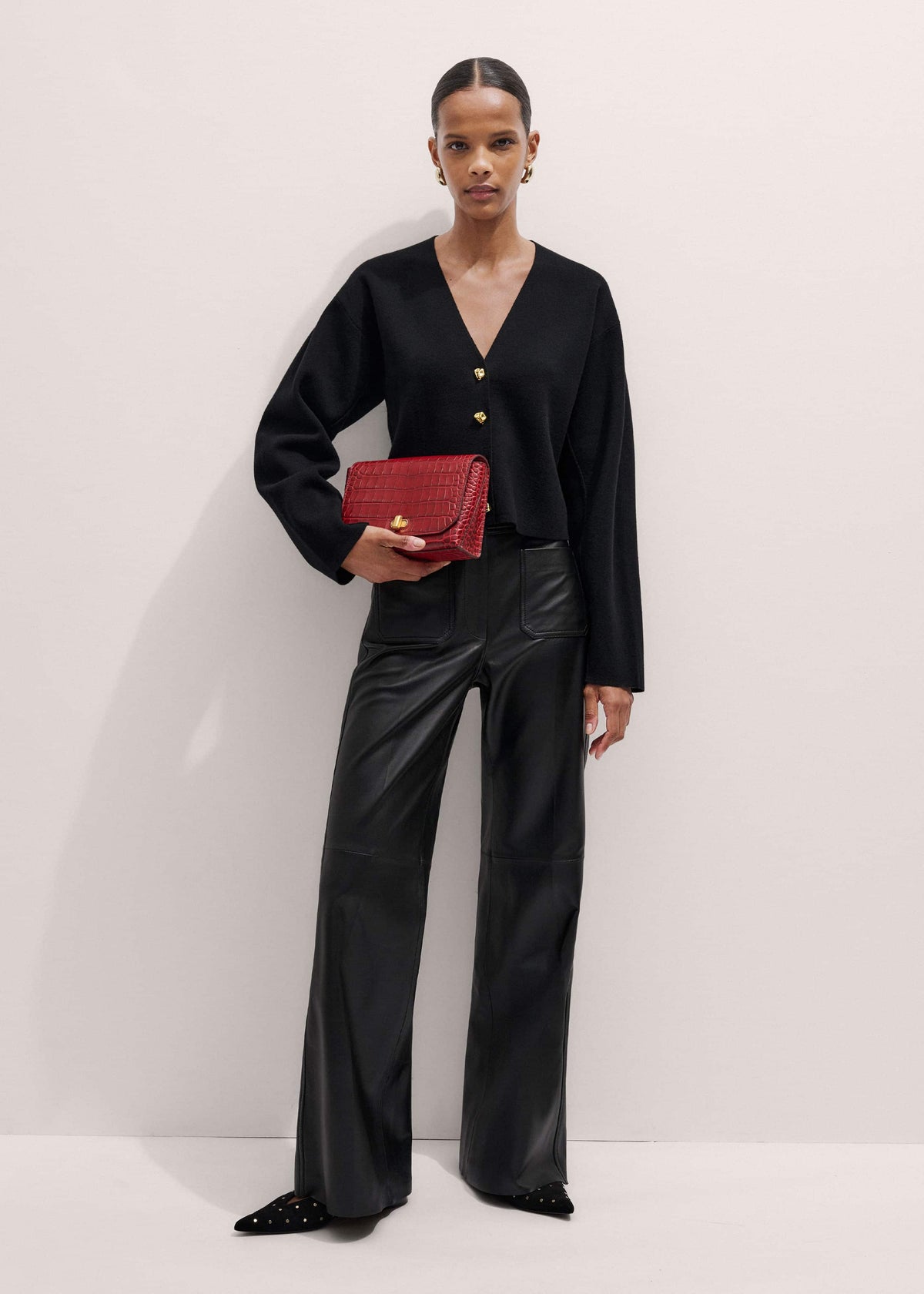 ME+EM Red Leather Croc Print Clutch 2-in-1 Bag
