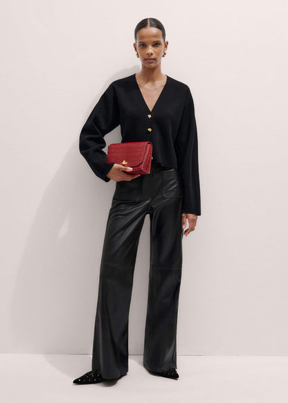 ME+EM Red Leather Croc Print Clutch 2-in-1 Bag