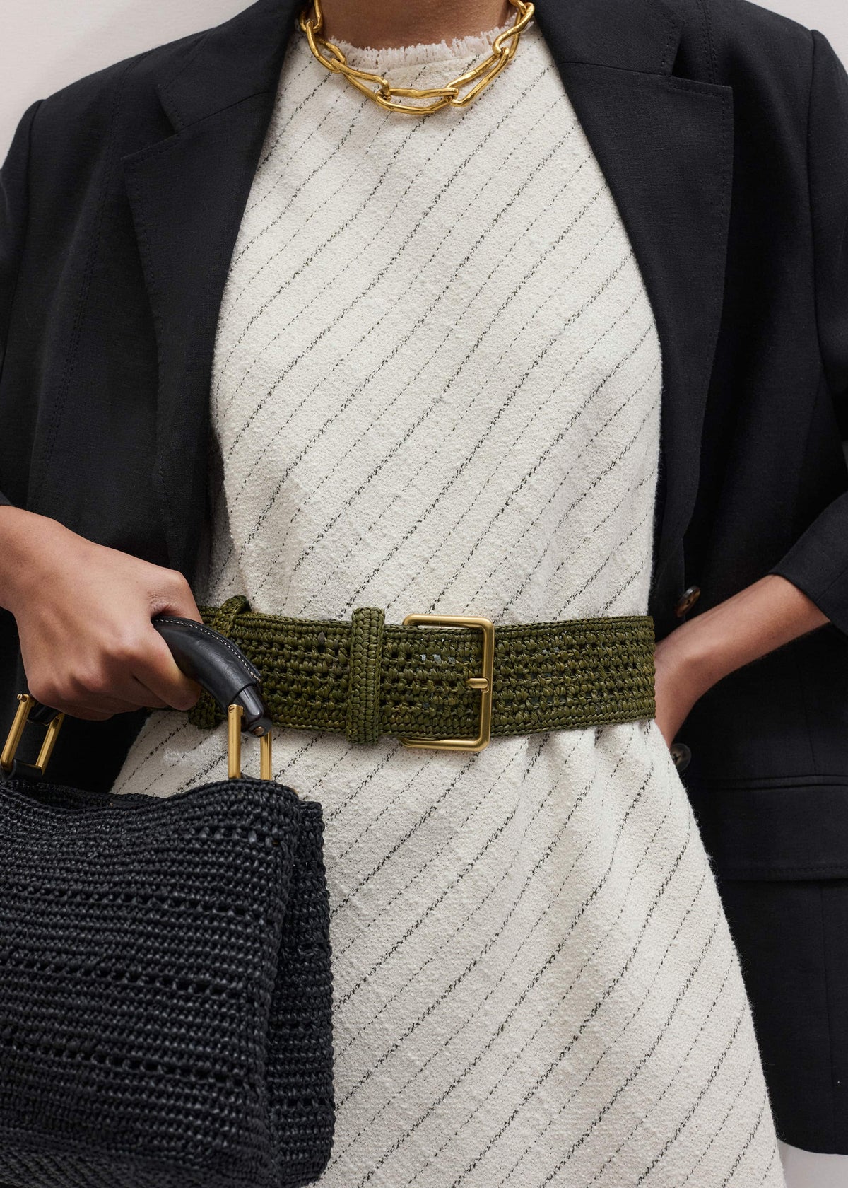 ME+EM Olive Green Raffia Wide Summer Belt