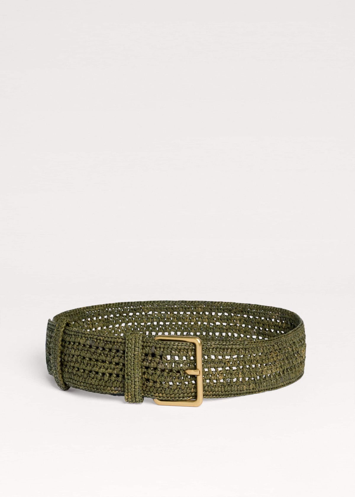 ME+EM Olive Green Raffia Wide Summer Belt