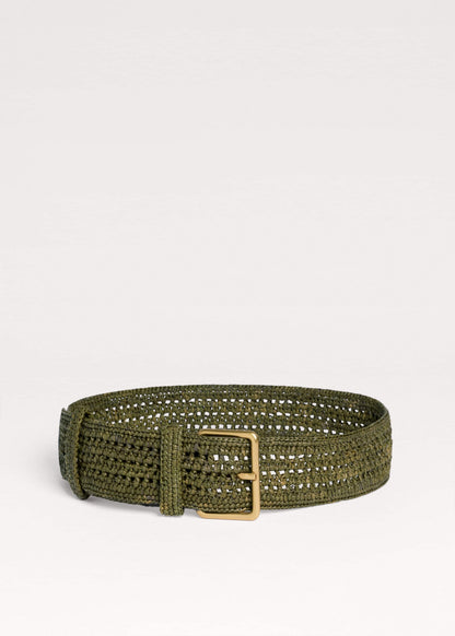 ME+EM Olive Green Raffia Wide Summer Belt