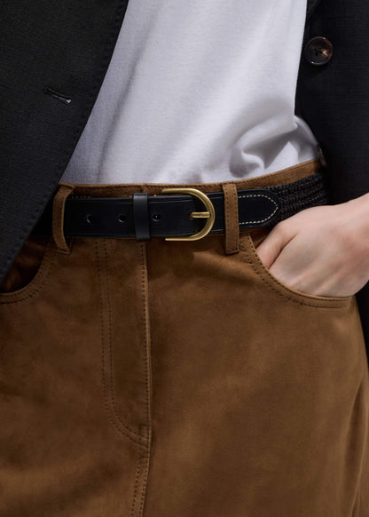 ME+EM Black Round Raffia Summer Belt