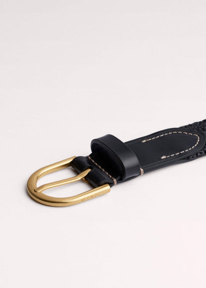 ME+EM Black Round Raffia Summer Belt