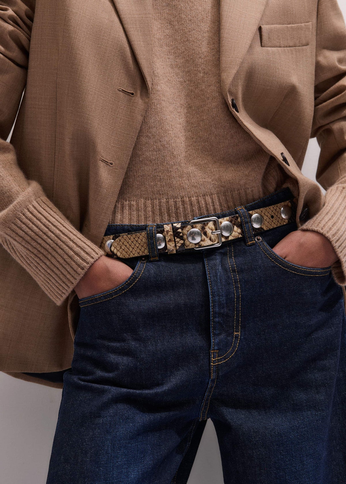 ME+EM Brown Snake Embossed Metal Stud Belt