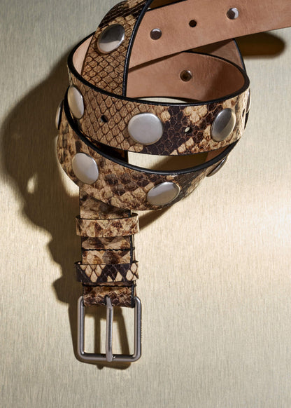 ME+EM Brown Snake Embossed Metal Stud Belt