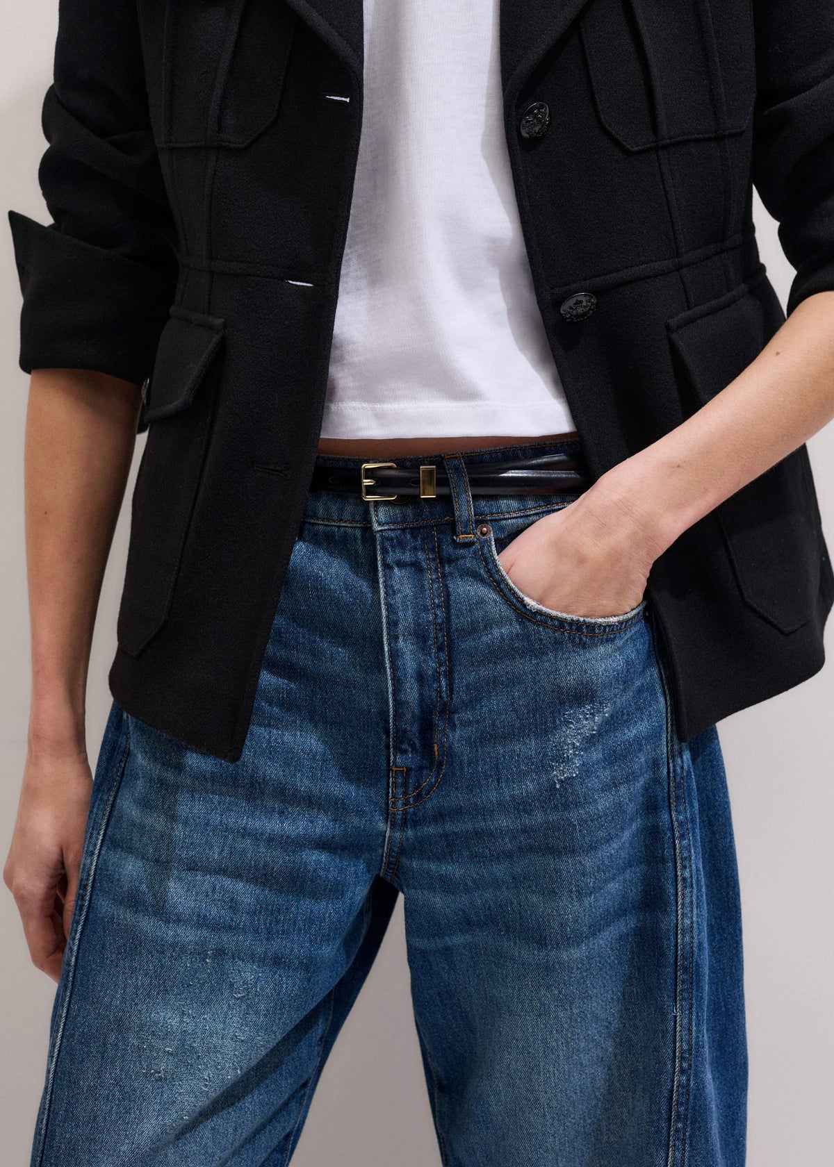 ME+EM Black Skinny Belt