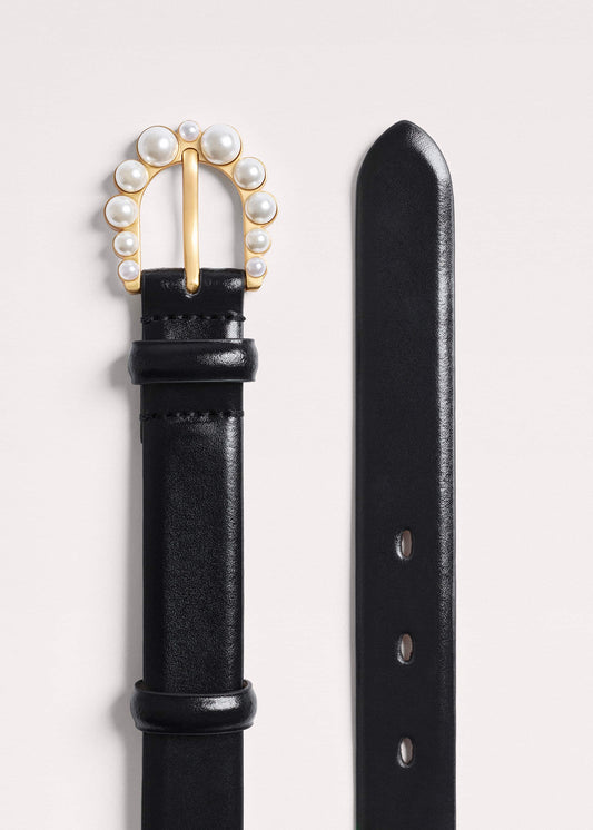 ME+EM Black Faux Pearl Buckle Belt