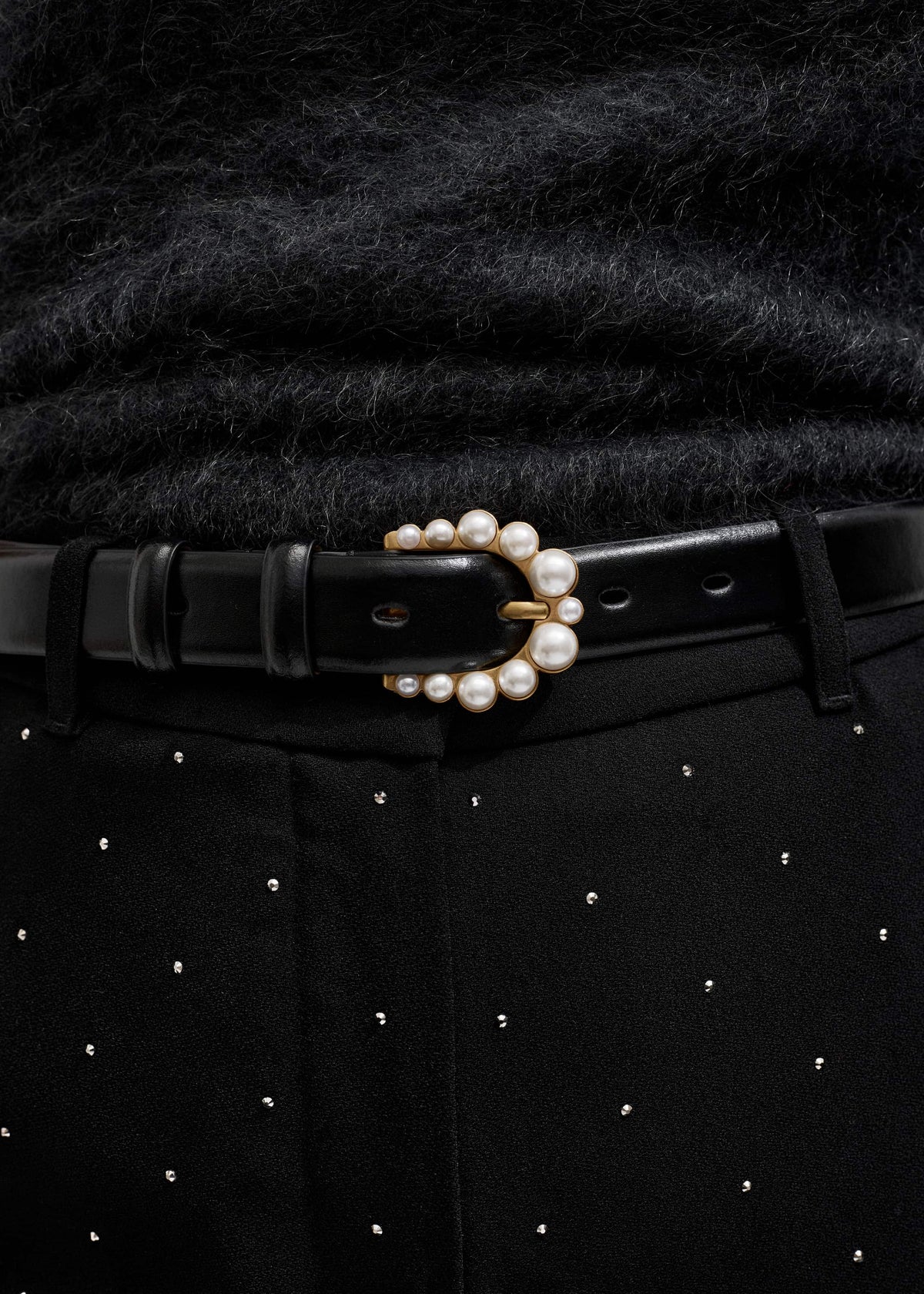 ME+EM Black Faux Pearl Buckle Belt