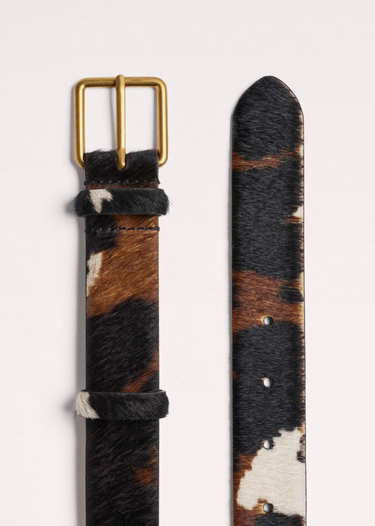 ME+EM Dark Brown Leather Cow Print Classic Belt