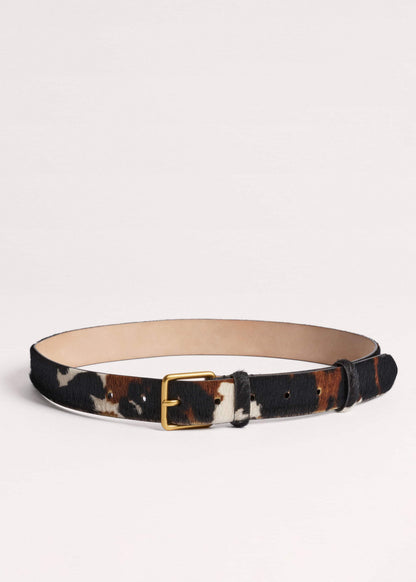 ME+EM Dark Brown Leather Cow Print Classic Belt