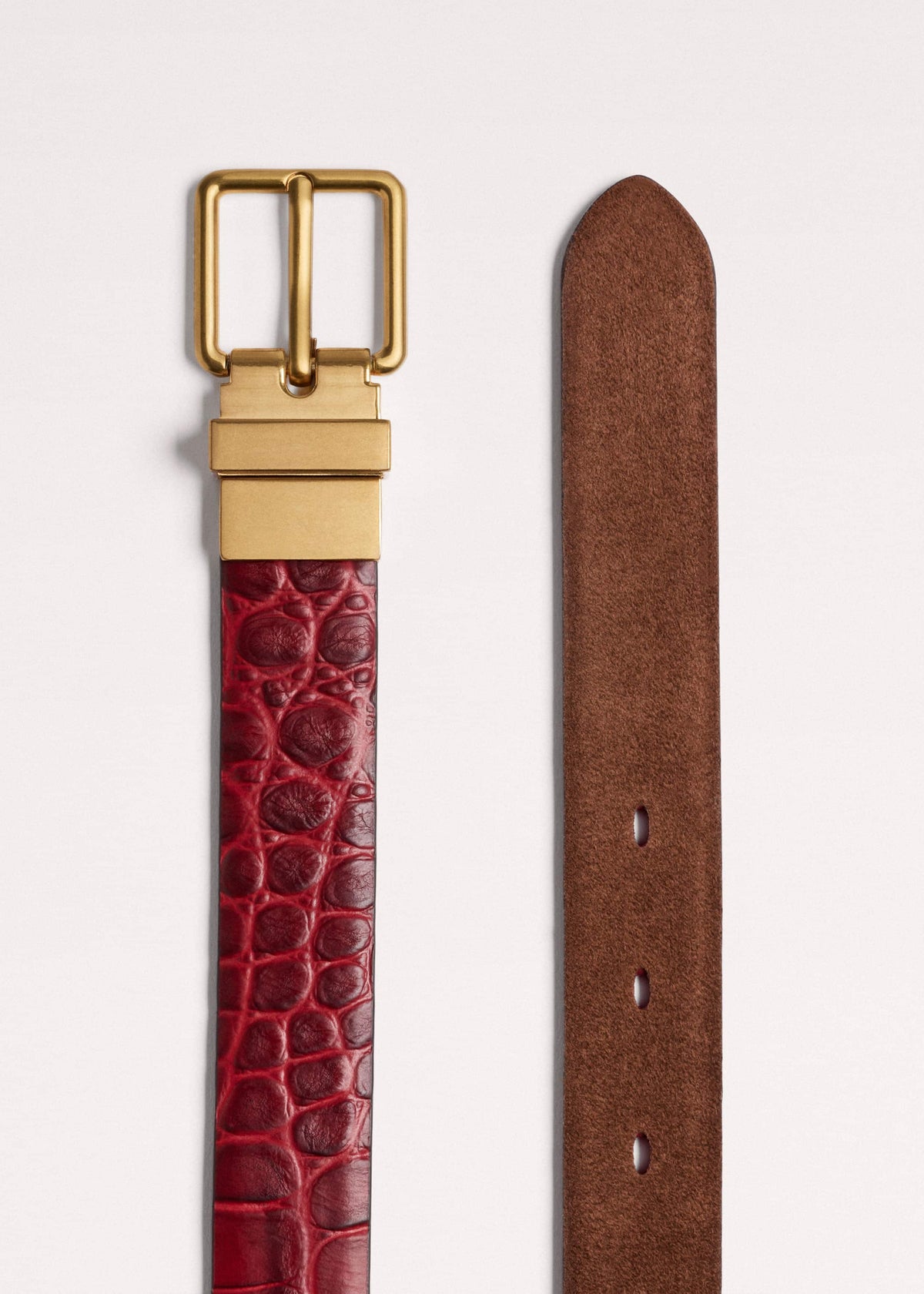 ME+EM Red Italian Croc Print Reversible Belt