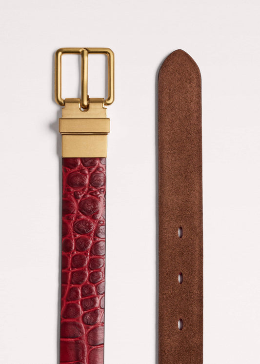 ME+EM Red Italian Croc Print Reversible Belt