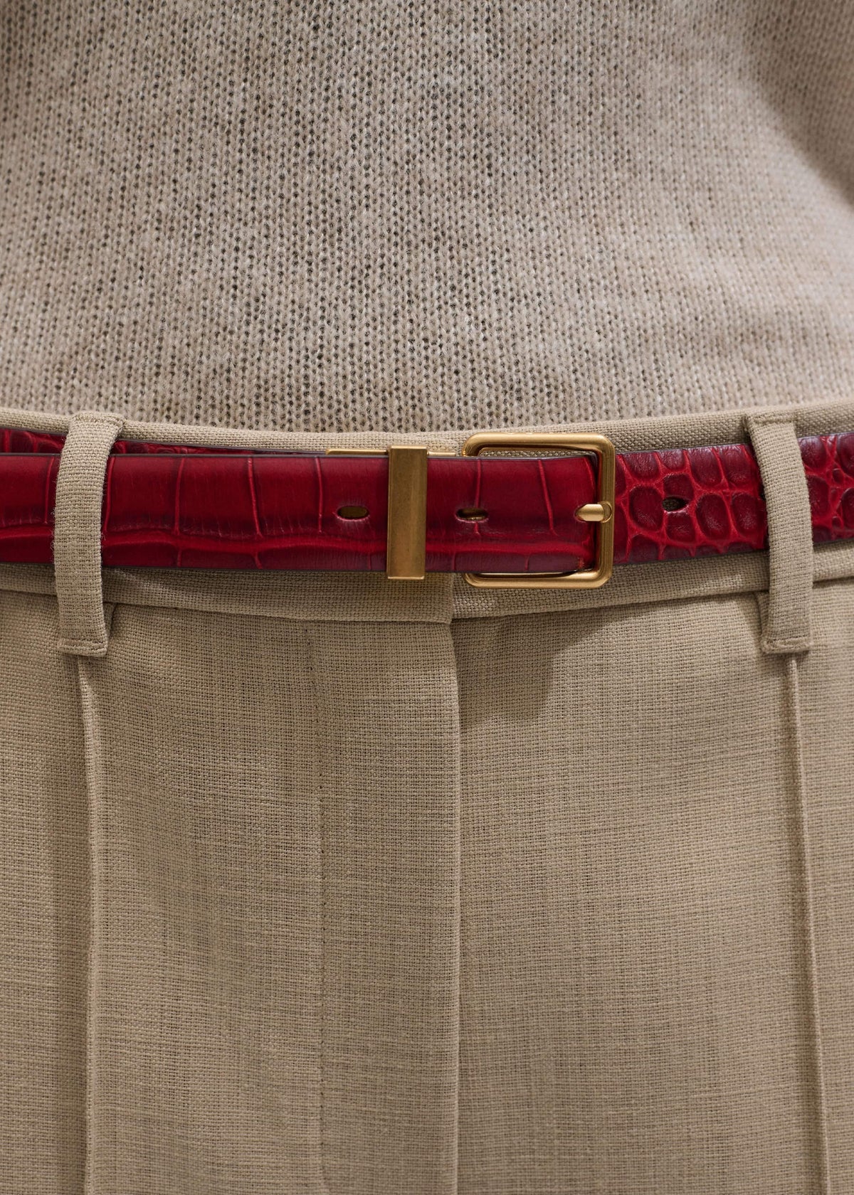 ME+EM Red Italian Croc Print Reversible Belt