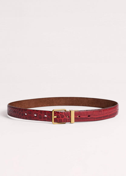 ME+EM Red Italian Croc Print Reversible Belt