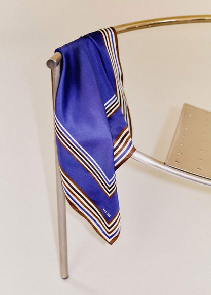 ME+EM Blue Striped Silk Multi-Border Scarf