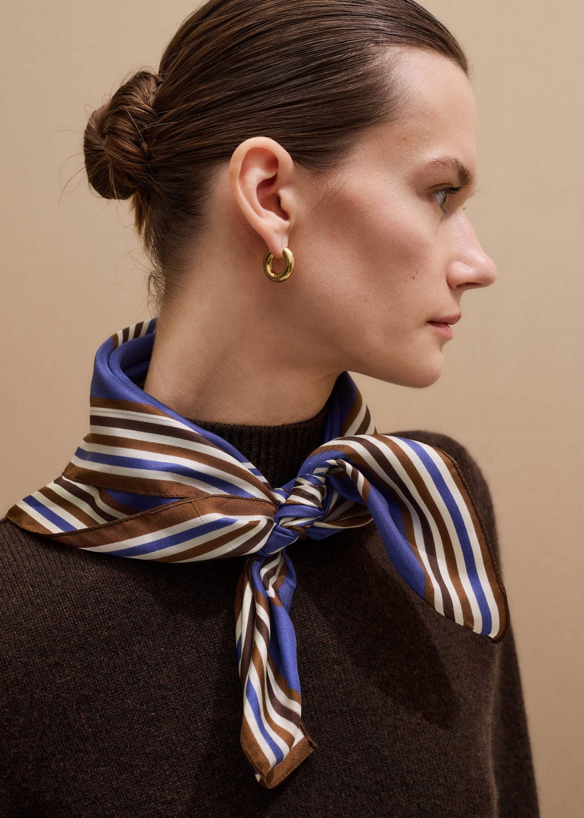 ME+EM Blue Striped Silk Multi-Border Scarf
