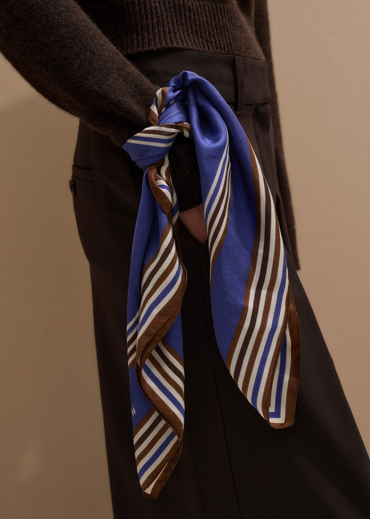 ME+EM Blue Striped Silk Multi-Border Scarf