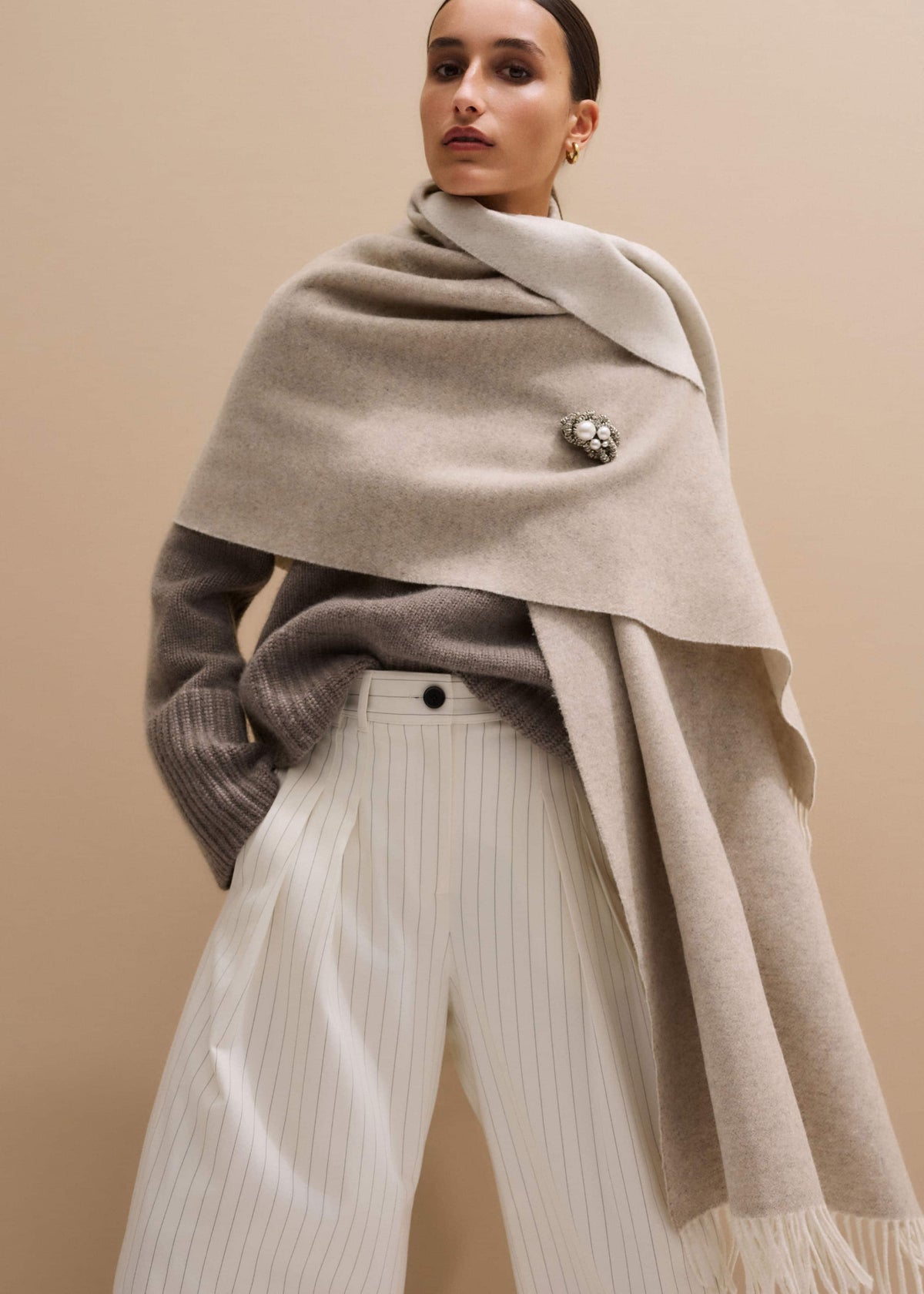 ME+EM Cream Cashmere Blend Travel Scarf