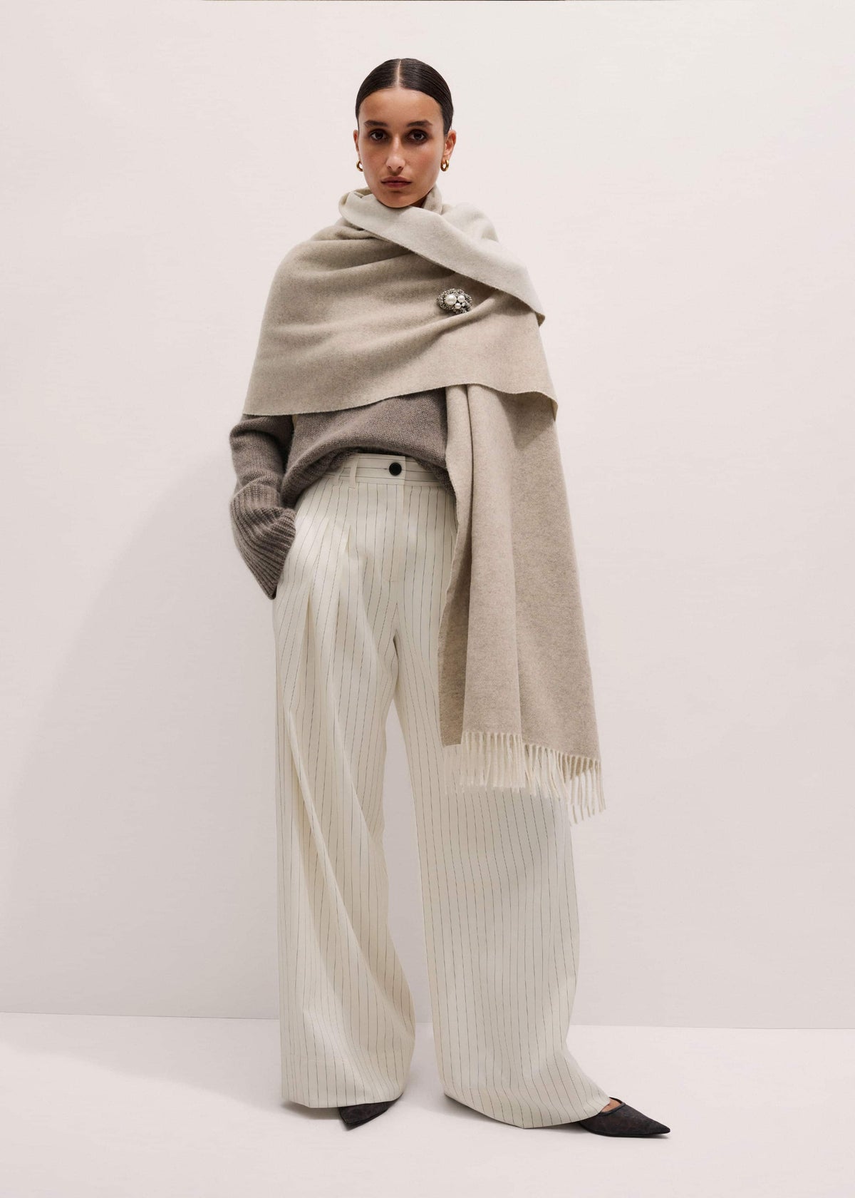 ME+EM Cream Cashmere Blend Travel Scarf