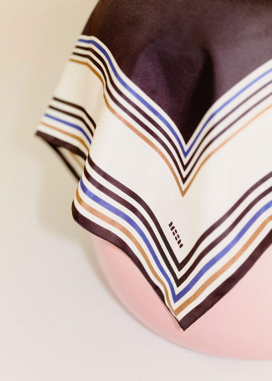 ME+EM Brown Striped Silk Multi-Border Scarf