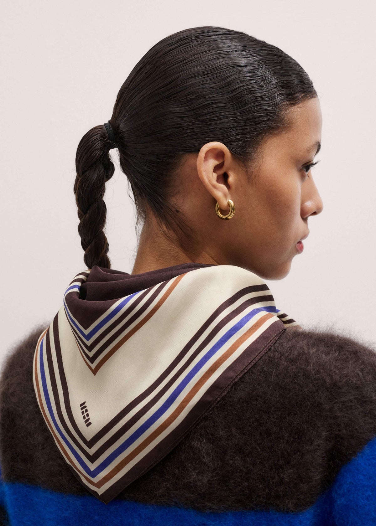 ME+EM Brown Striped Silk Multi-Border Scarf