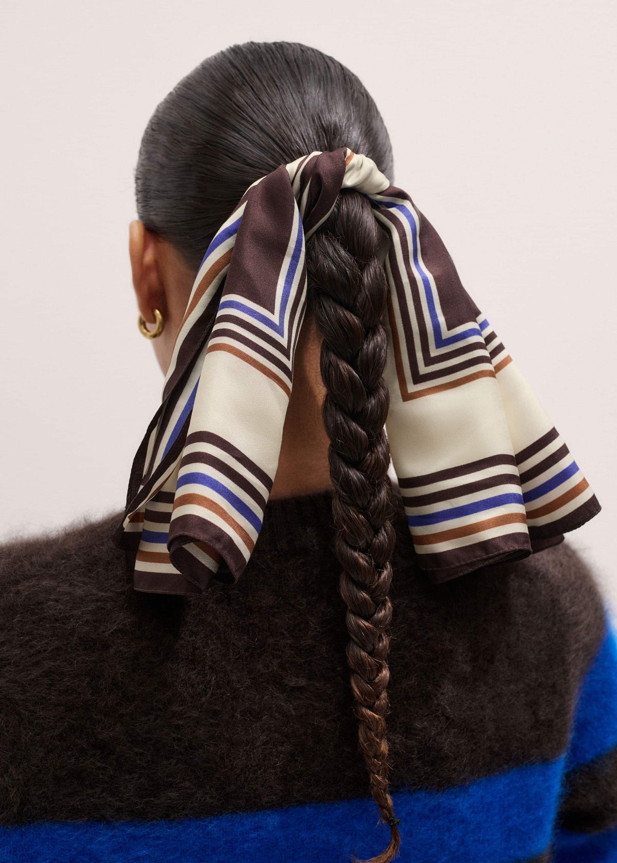 ME+EM Brown Striped Silk Multi-Border Scarf