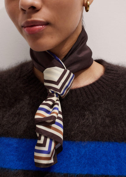 ME+EM Brown Striped Silk Multi-Border Scarf