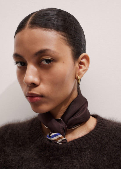 ME+EM Brown Striped Silk Multi-Border Scarf