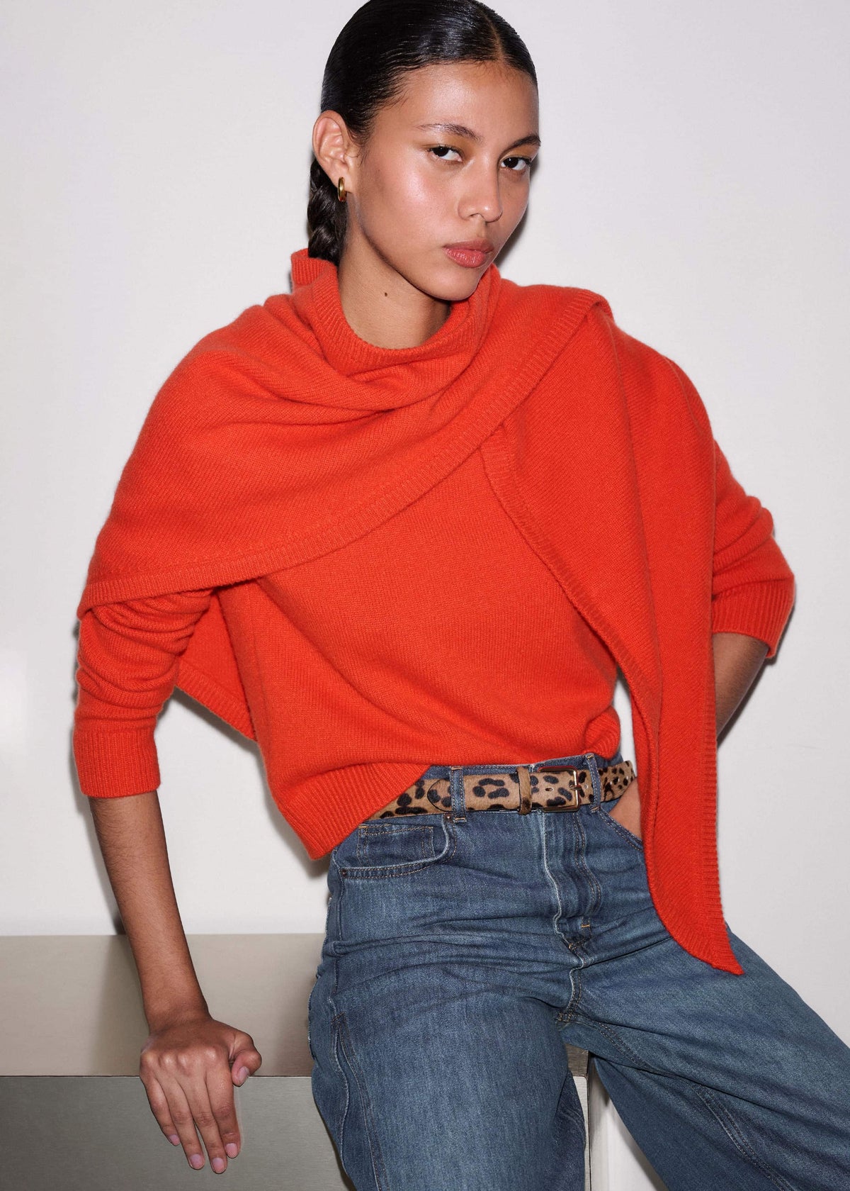 ME+EM Orange Cashmere Triangle Knit Scarf