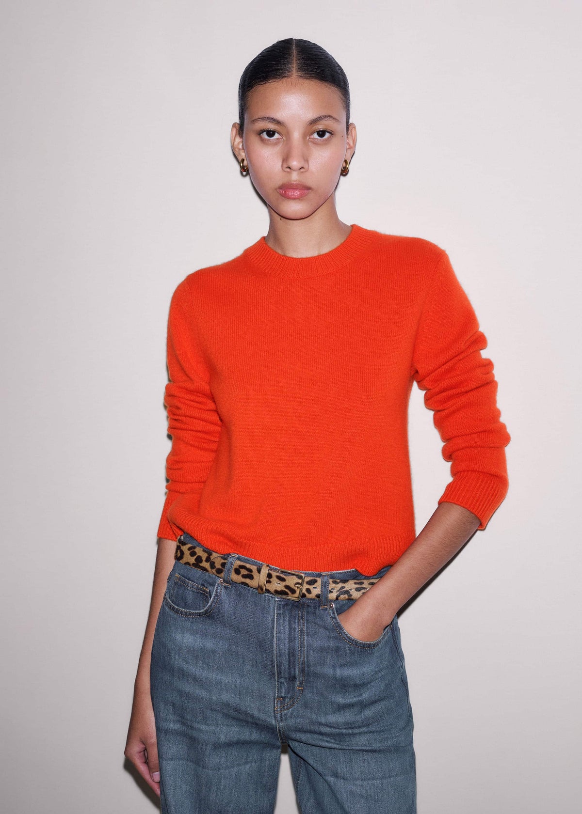 ME+EM Orange Cashmere Triangle Knit Scarf