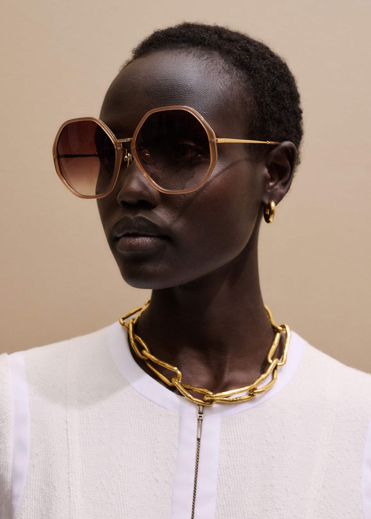 ME+EM Smokey Nude Heptagonal Frame Sunglasses