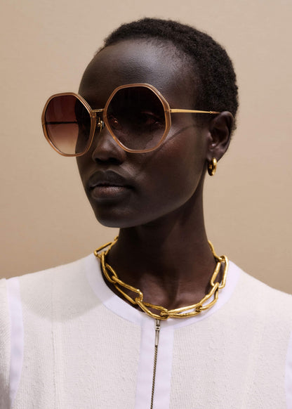 ME+EM Smokey Nude Heptagonal Frame Sunglasses