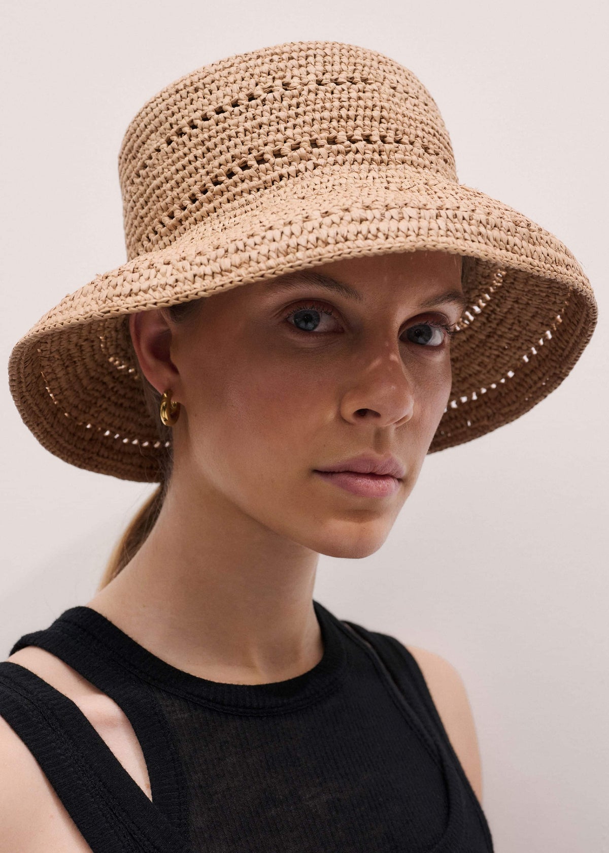 ME+EM Brown Summer Raffia Bucket Hat