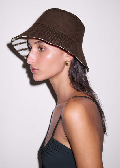 ME+EM Brown Striped Reversible Bucket Hat
