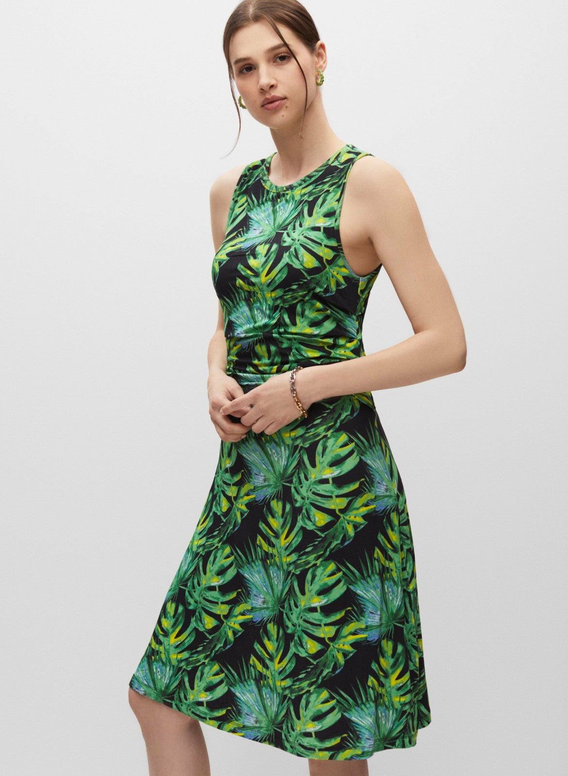 Women Palm Leaf Print Dress Green Pattern | Melanie Lyne
