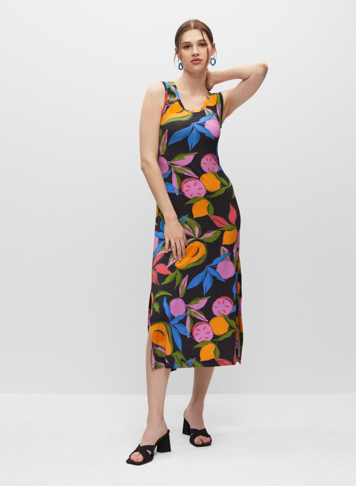 Women Fruit Print Jersey Dress Black Pattern | Melanie Lyne