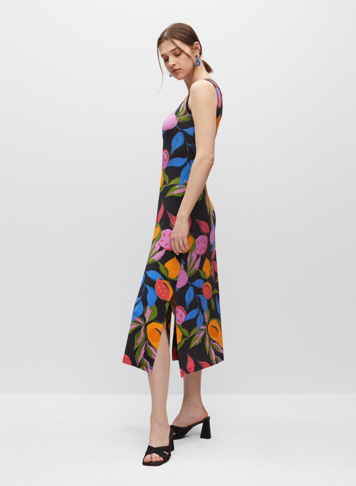 Women Fruit Print Jersey Dress Black Pattern | Melanie Lyne