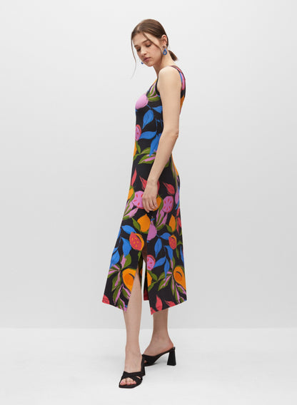 Women Fruit Print Jersey Dress Black Pattern | Melanie Lyne