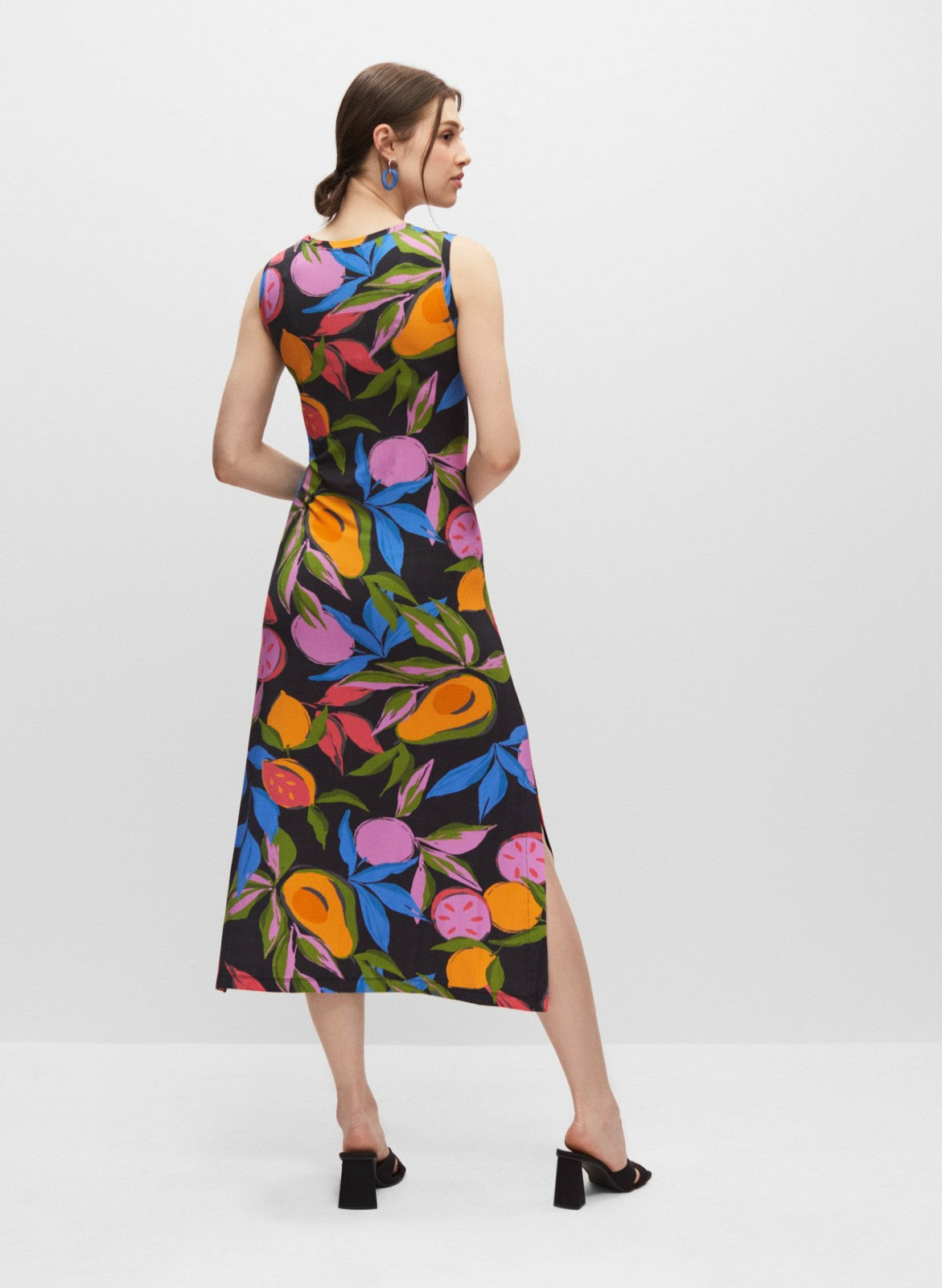 Women Fruit Print Jersey Dress Black Pattern | Melanie Lyne