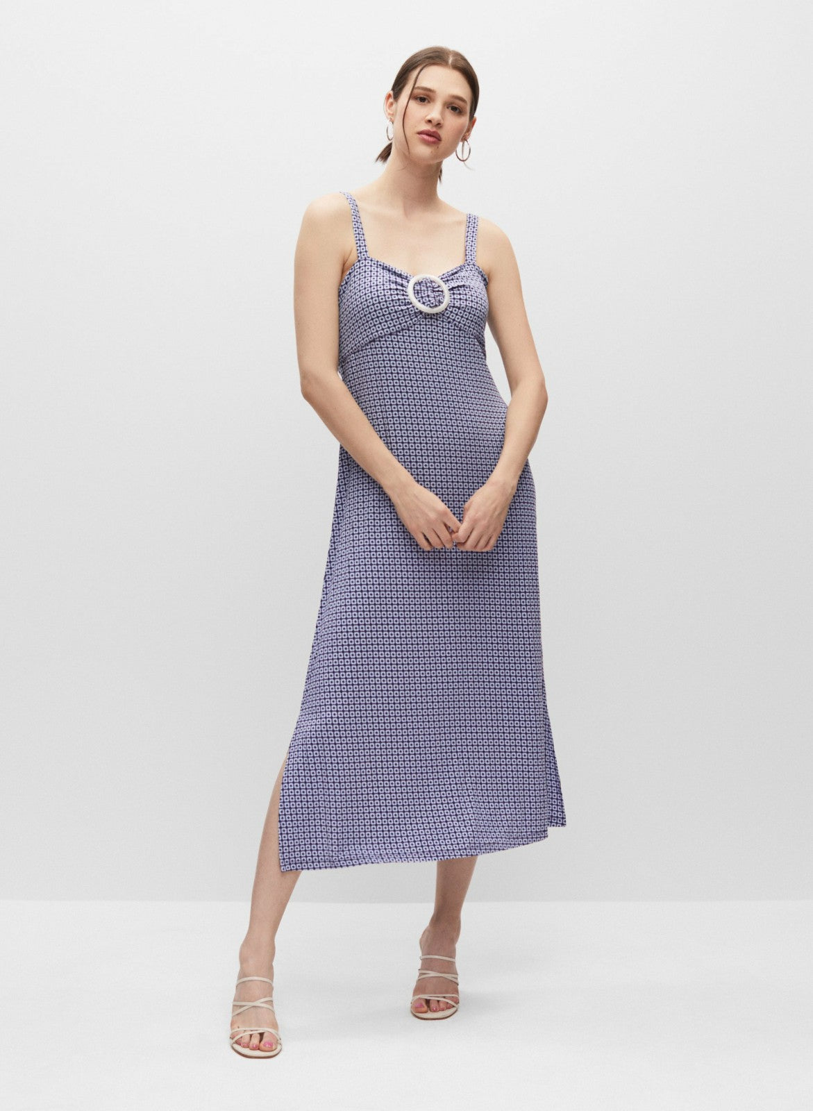Women Geometric Print Ring Detail Dress Blue Pattern | Melanie Lyne