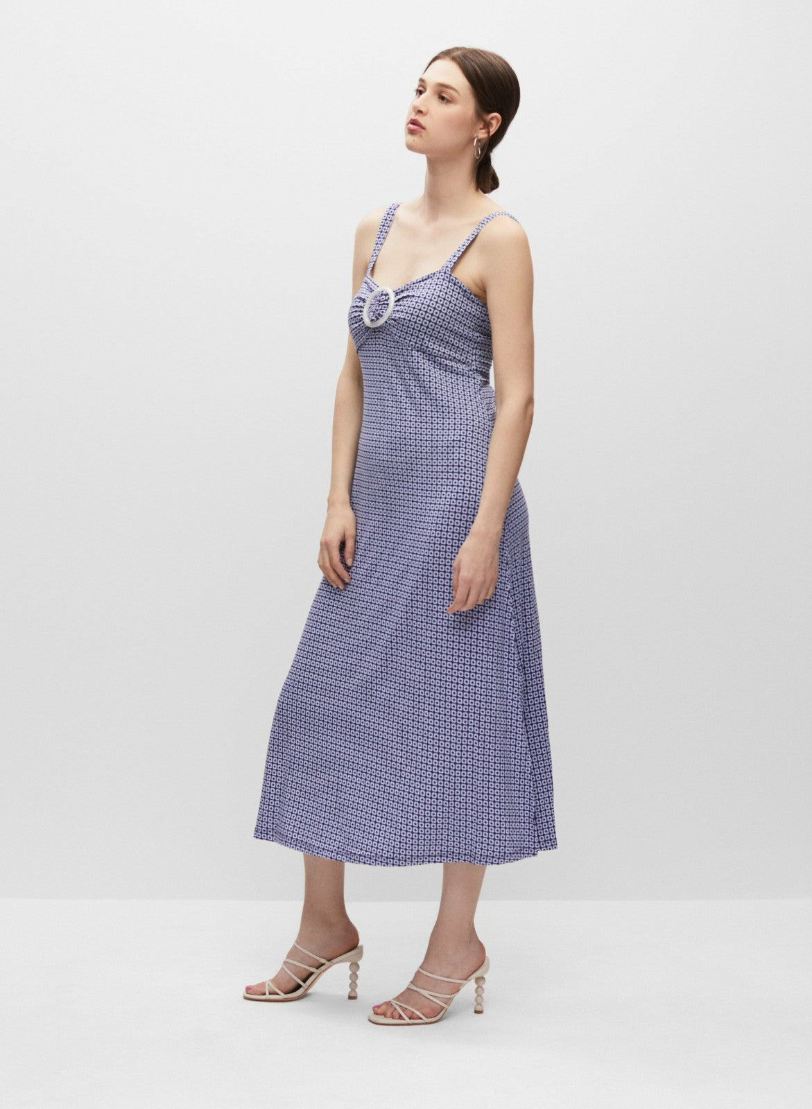 Women Geometric Print Ring Detail Dress Blue Pattern | Melanie Lyne