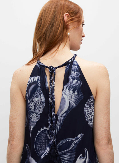 Women Seashell Print Chiffon Midi Dress Blue Pattern | Melanie Lyne