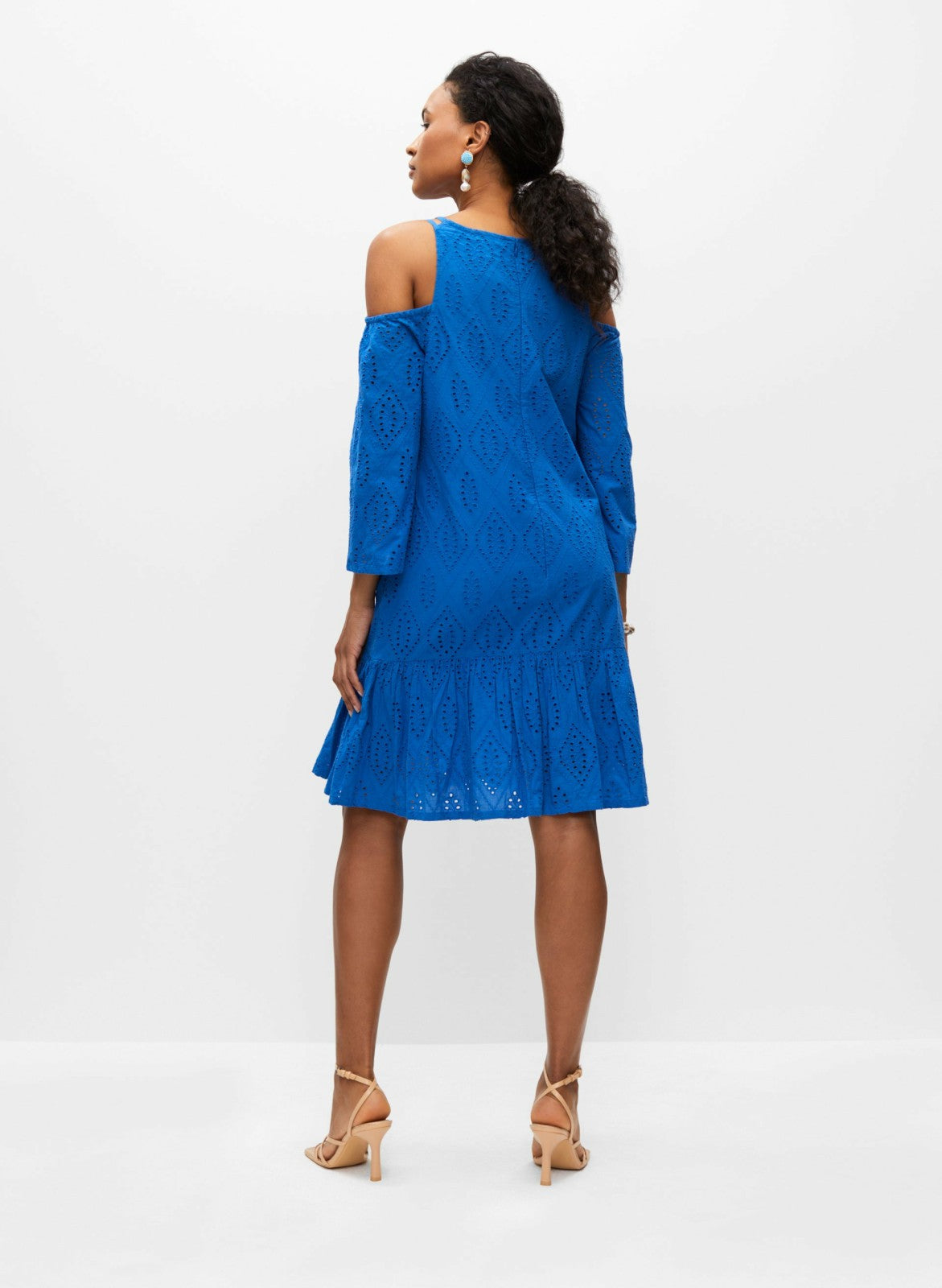 Women Cold Shoulder Cotton Eyelet Dress French Blue | Melanie Lyne