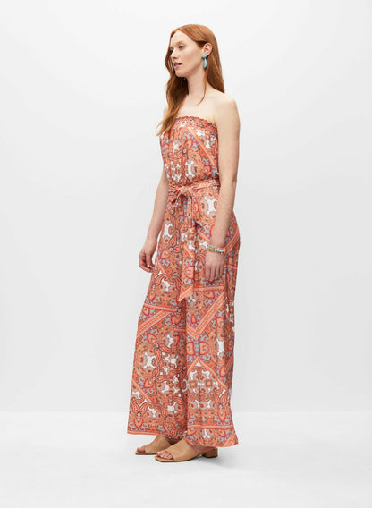 Women Paisley Print Jumpsuit Orange Pattern | Melanie Lyne